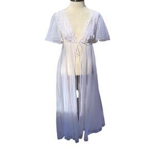 Vintage White Val Mode Lace Chiffon Lingerie Robe Sz Small Bridal